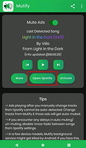 open spotify within mute
