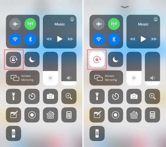 orientation lock icon control center