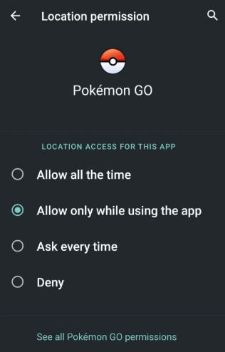 check pokemon go permission on android phone