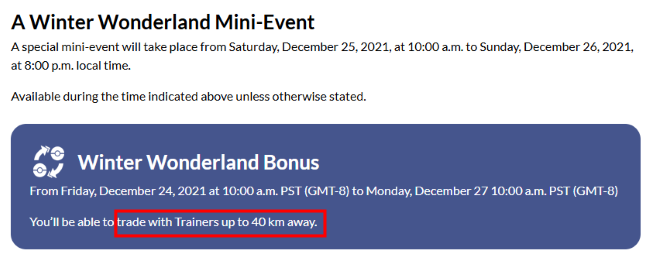 pokemon go long distance trade bonus in 2021 winter wonderland mini event