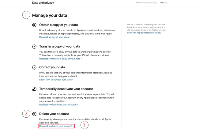 privacy apple com delete account permanently