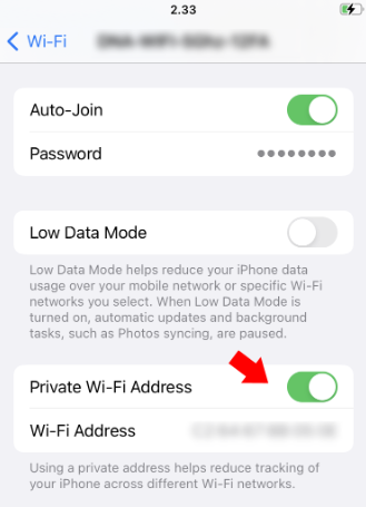 turn off private wi-fi address