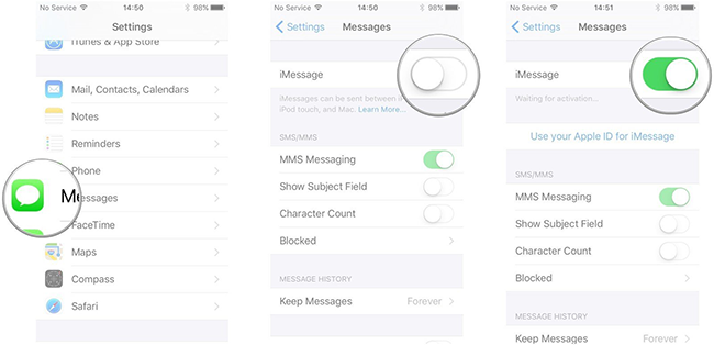 disable imessage to fix app store asking for old apple id password