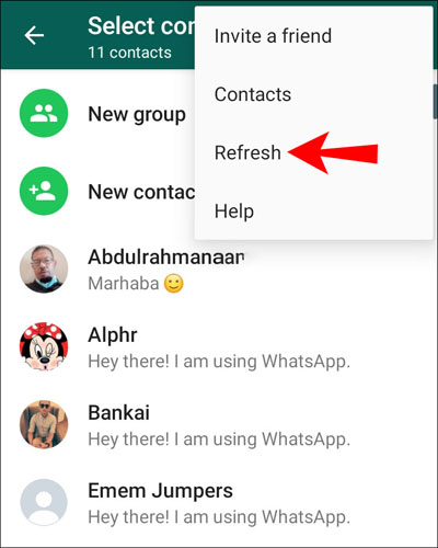 refresh whatsapp contact
