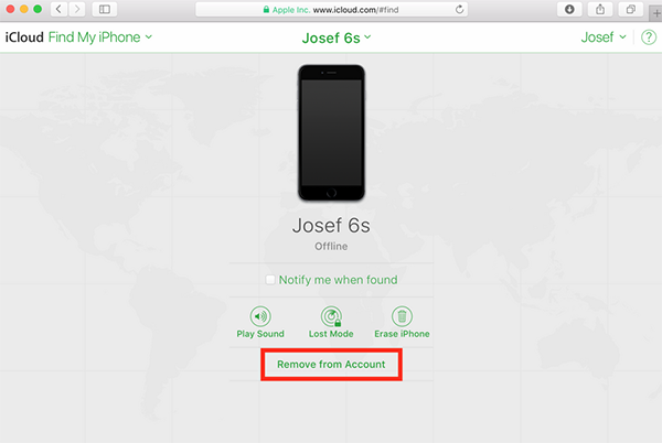 remove from account via icloud