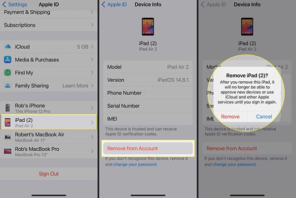 remove from account via settings