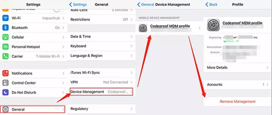 remove mdm profile to fix ios time zone cannot be set manually