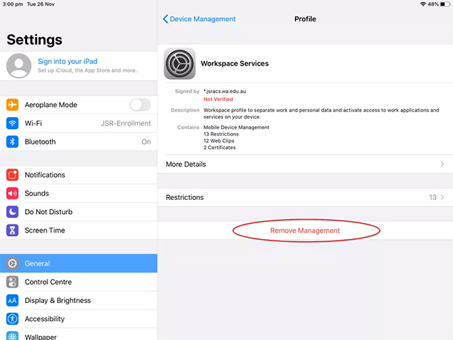 remove remote management on iphone or ipad with settings