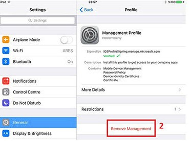 remove management profile on settings