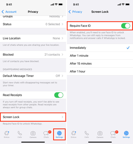 require face id on whatsapp