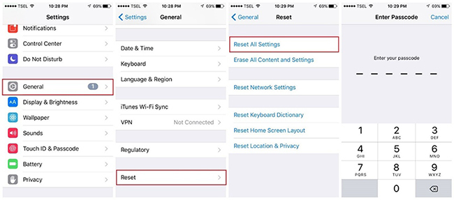 reset all settings on iphone