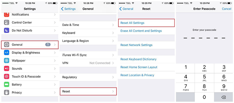 reset all settings on iphone