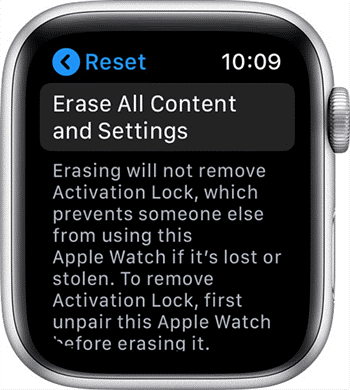 reset all settings on apple watch