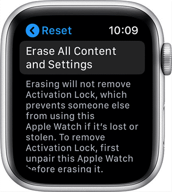 erase all content and settings on apple watch