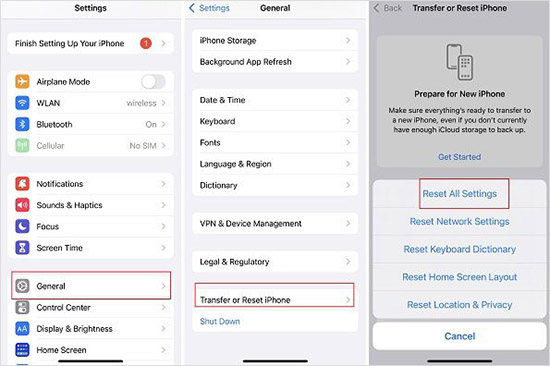 reset all settings to fix iphone front camera error