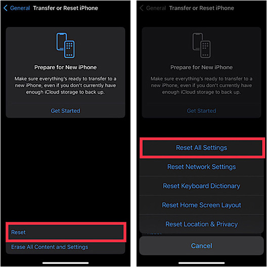 reset all settings on iphone