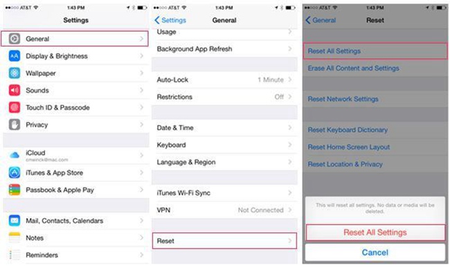 reset all settings on iPhone