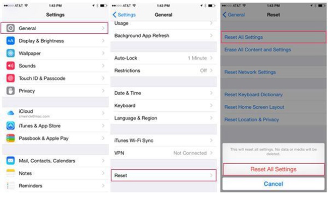 reset iphone all settings