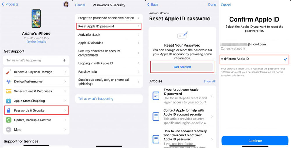 recover apple id password via a borrowed iphone