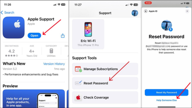 reset apple account password via apple support app