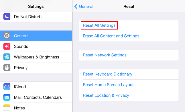 reset ipad setting