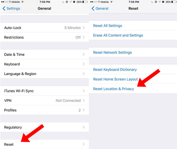 reset location and privacy on iphone