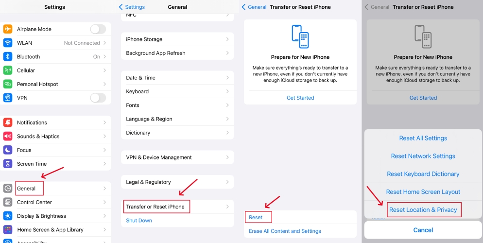 reset location privacy iphone
