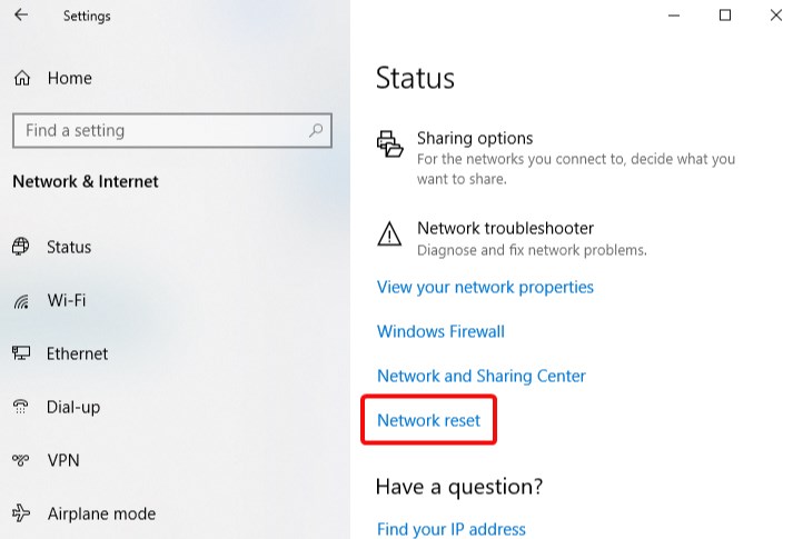 reset network settings on laptop