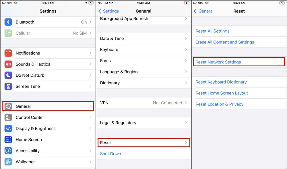 check and reset network setting