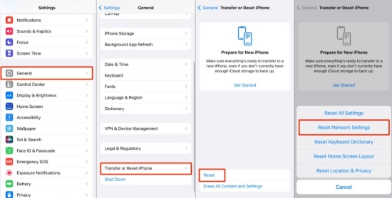reset network settings to deal with message send failure on iphone