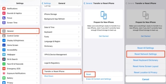 reset network settings to fix snapchat login not working