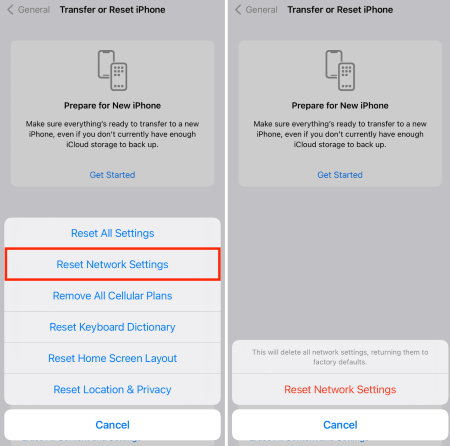 reset network settings steps