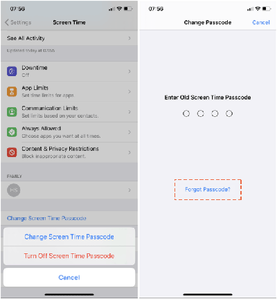 reset screen time passcode