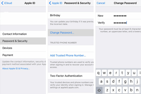 create a new apple id password on iphone
