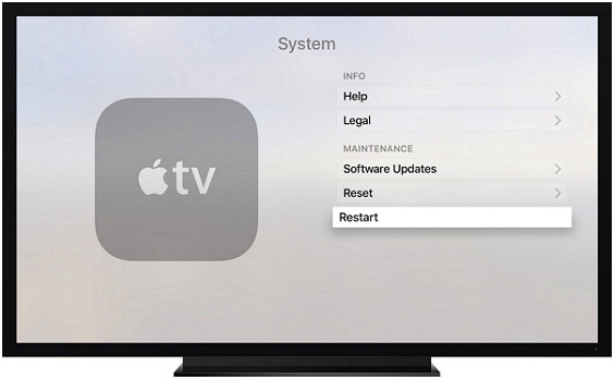 restart apple tv from settings