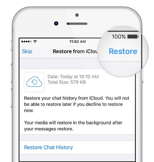 restore icloud backup for whatsapp