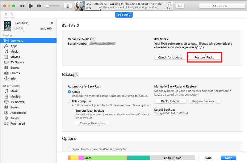 restore your ipad by itunes backup