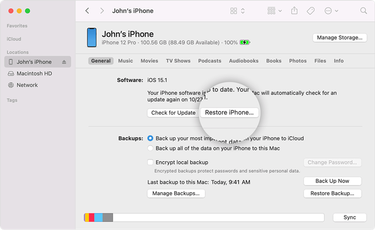 restore iphone via itunes mac