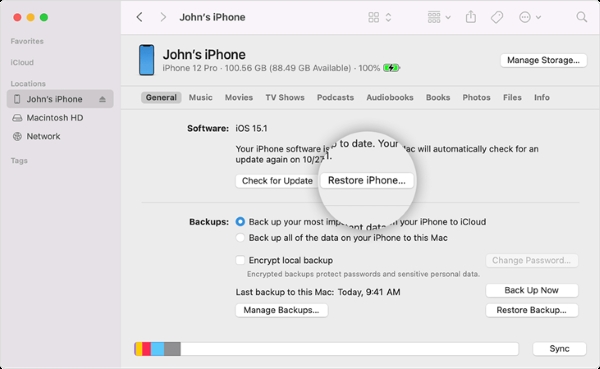 restore iphone via finder