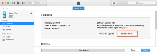 restore ipod via itunes