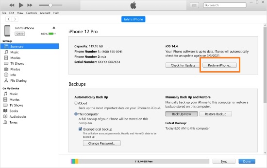 restore iphone via itunes