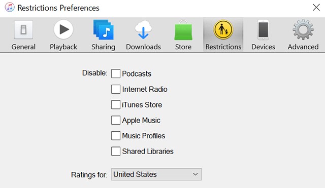remove itunes restrictions