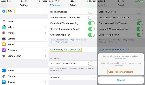 safari clear history website data iphone