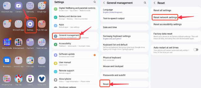 reset network settings on android