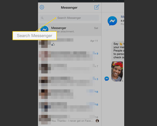 search facebook message