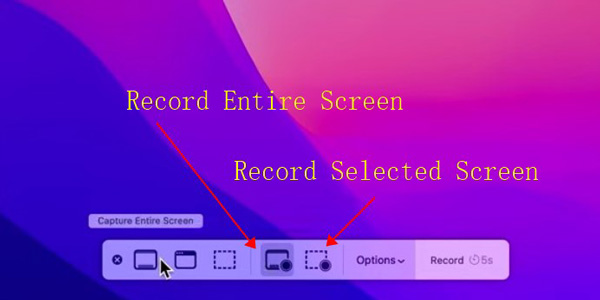 select recording area on quicktime recorder