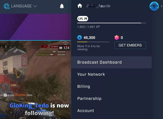 select broadcast dashboard on mixer