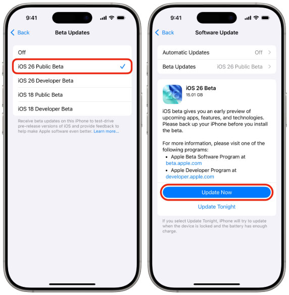 select ios 26 public beta