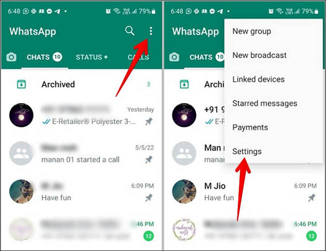 select whatsapp settings