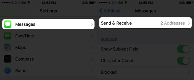 tap send and receive option